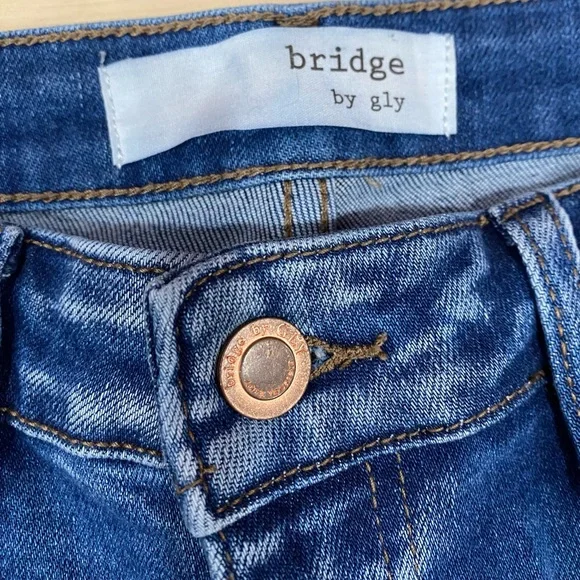 Buckle Bridge By GLY Mid Rise Super Flare Jeans in Blue Denim Frayed Hem Size 29 - Picture 4 of 13